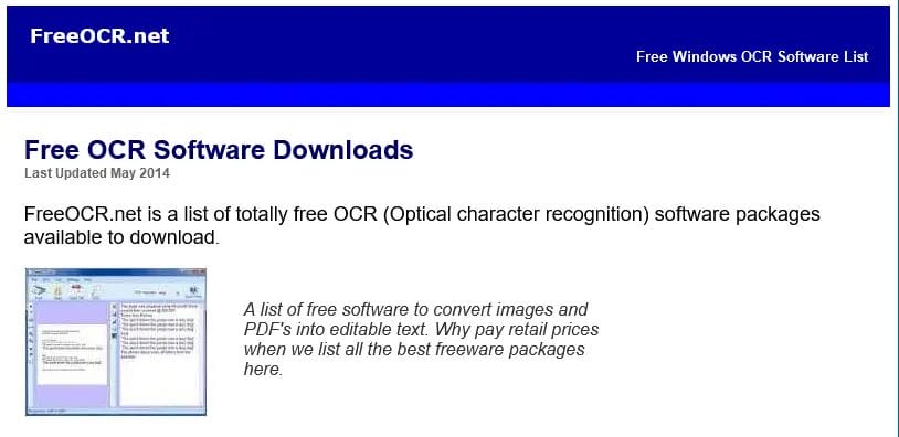 Free OCR List Optical Character Recognition Software
