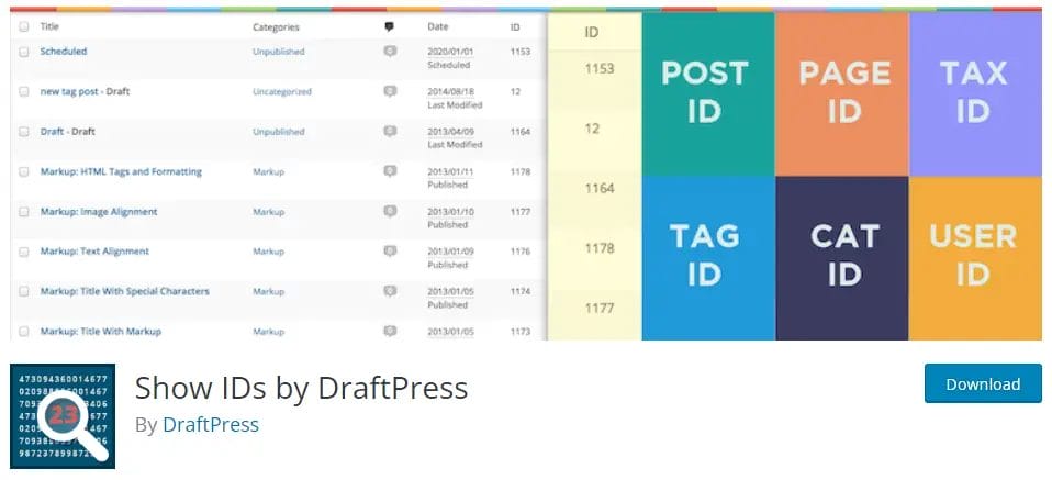 Show IDs By DraftPress %E2%80%93 WordPress Plugin